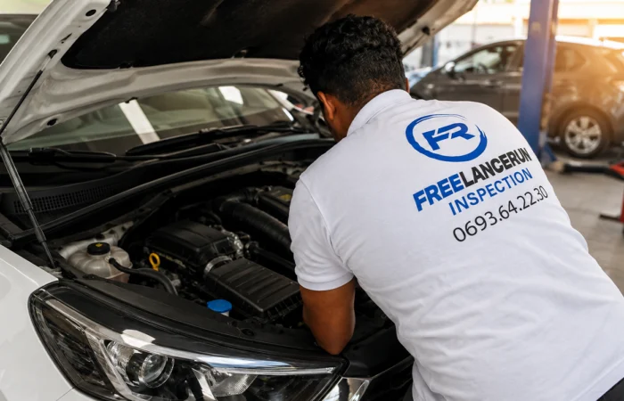 Stéphane qui fait une inspection sur une voiture